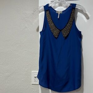 Kirra Royal Blue Top with Glittering Black Collar